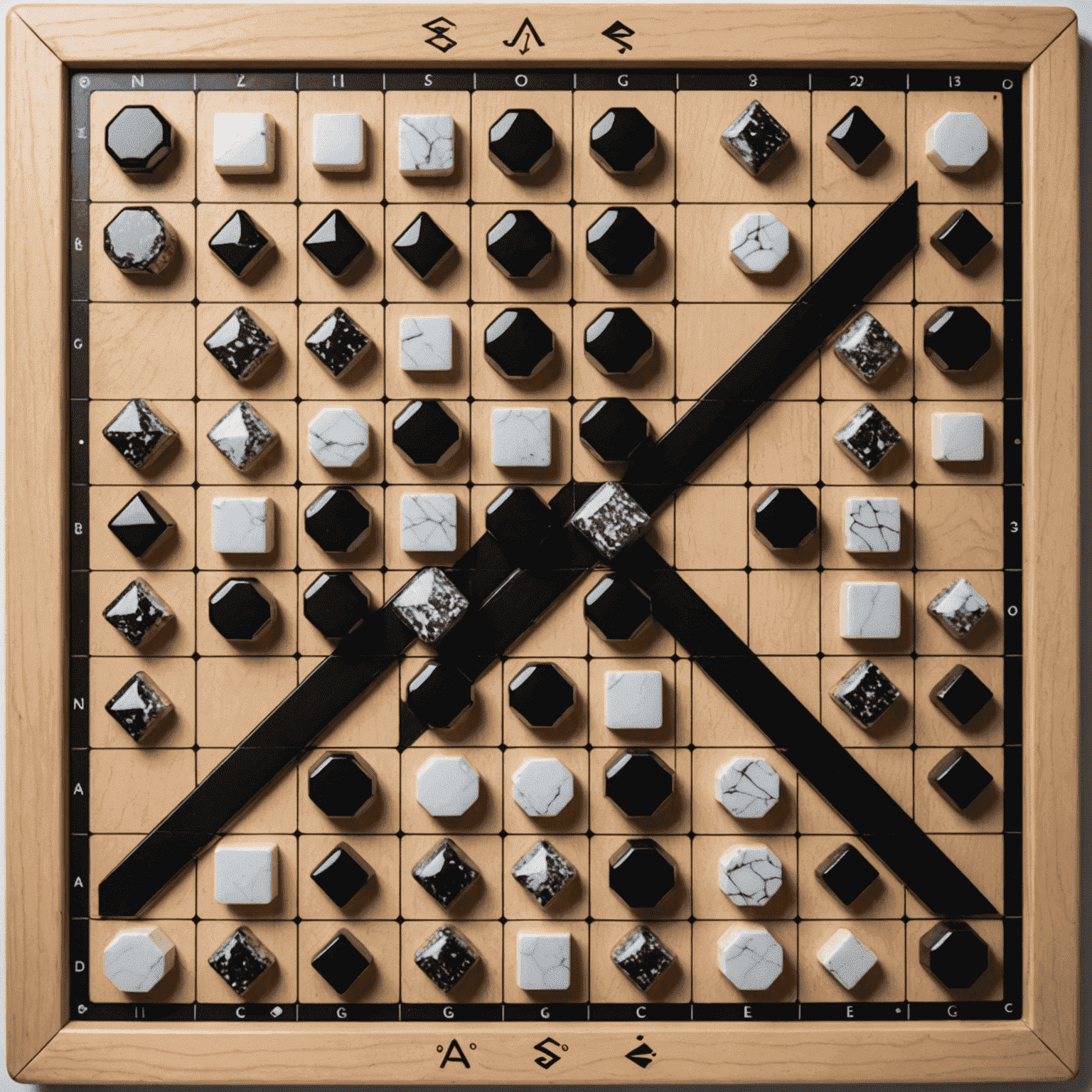 A Go board with black and white stones arranged in a complex pattern, illustrating a mid-game scenario where reading ahead is crucial. Arrows and translucent stones indicate potential future moves and their consequences.