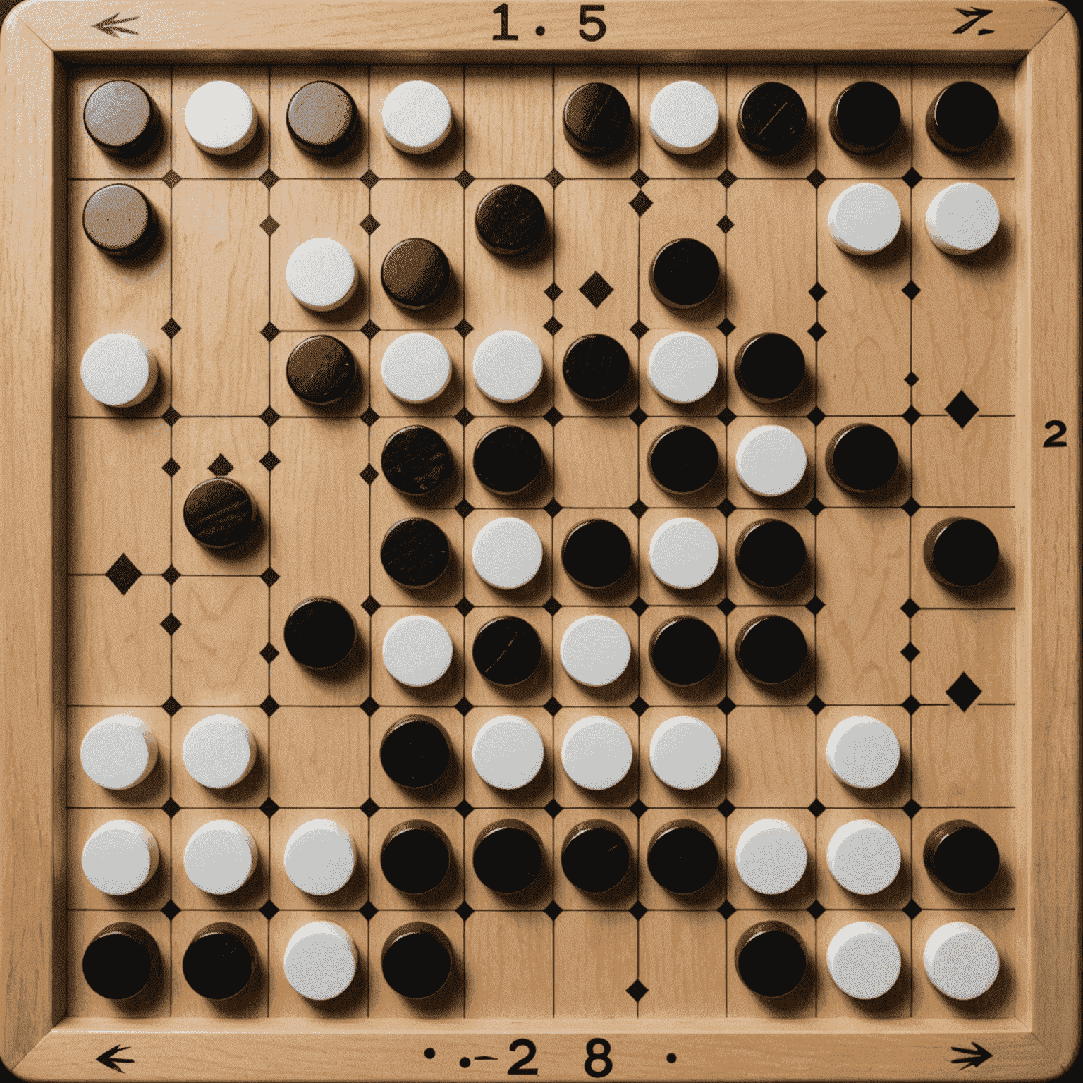 A Go board mid-game, with black and white stones forming complex patterns. Arrows indicate potential future moves, illustrating the concept of reading ahead.